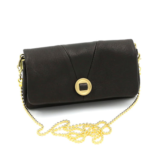 MOQUIP CLUTCH PURSE brass button BLACK