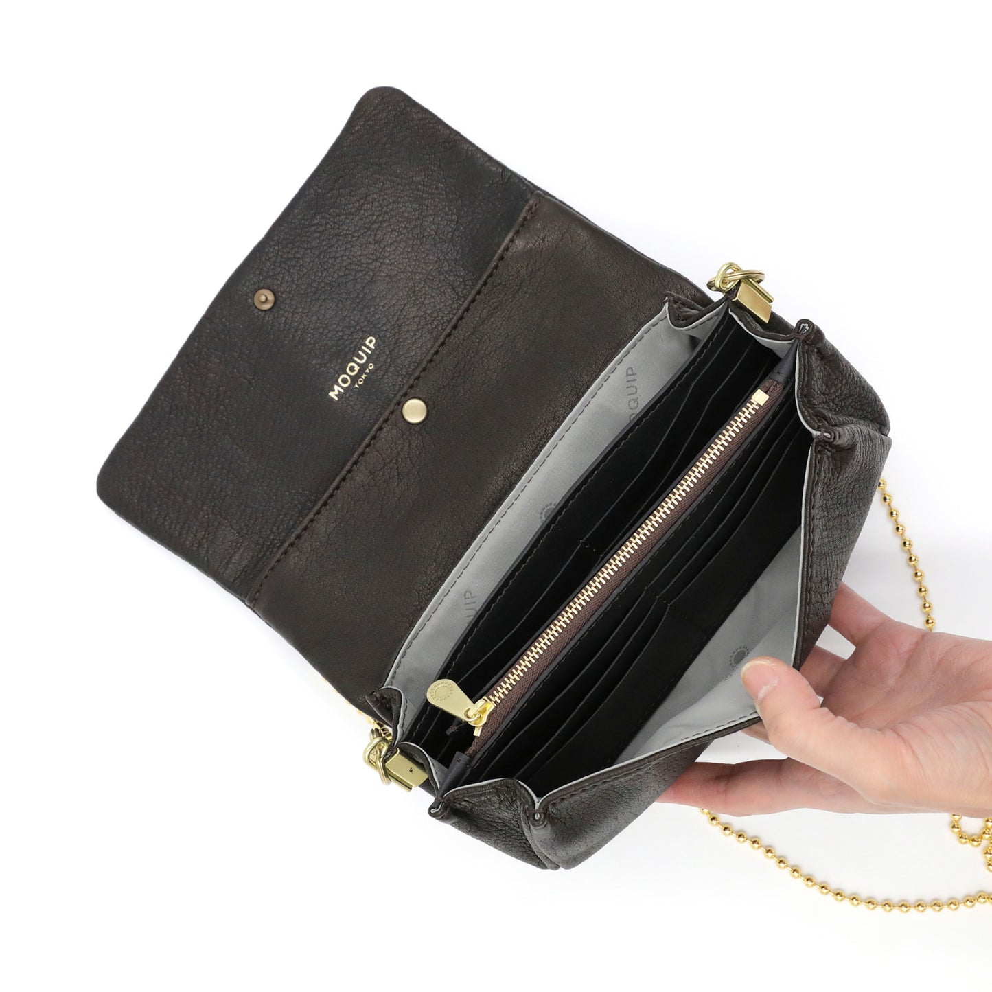 MOQUIP CLUTCH PURSE brass button BLACK