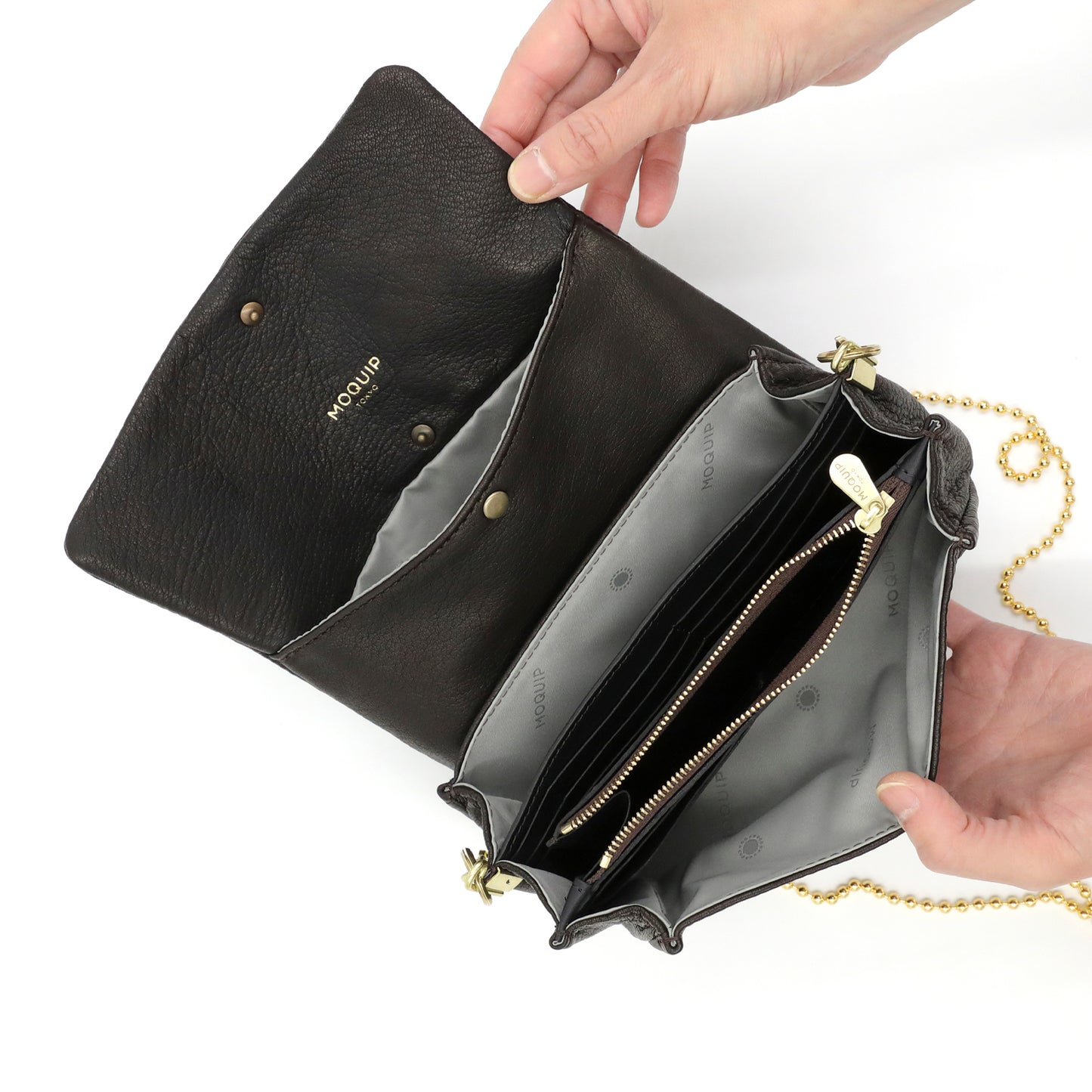 MOQUIP CLUTCH PURSE brass button BLACK