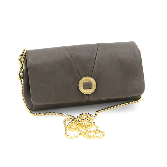 MOQUIP CLUTCH PURSE brass button GRAY