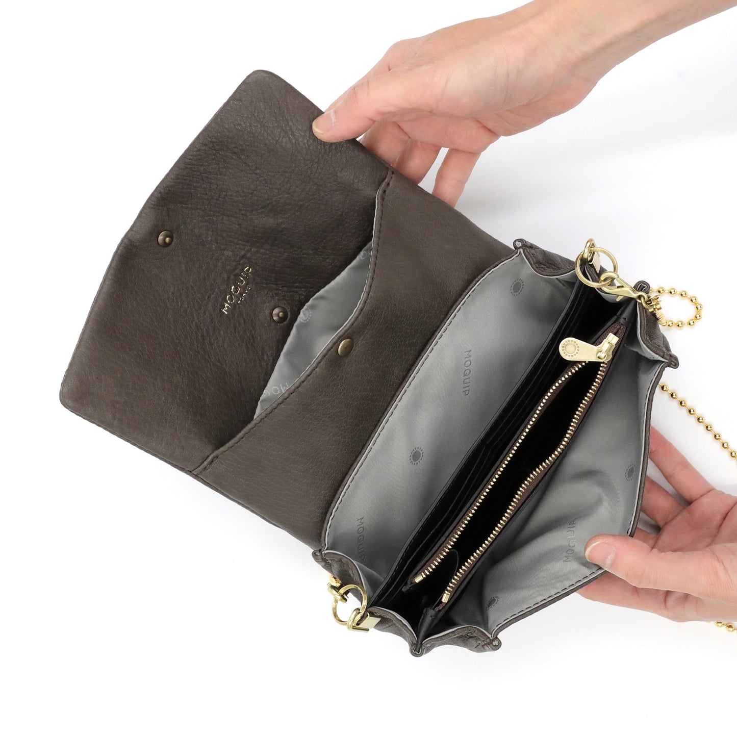 MOQUIP CLUTCH PURSE brass button GRAY