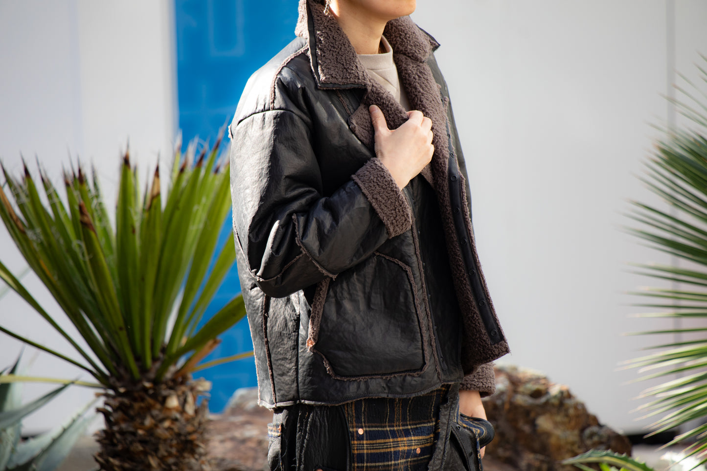 MOQUIP  RIDERS JACKET deer + boa BLACK
