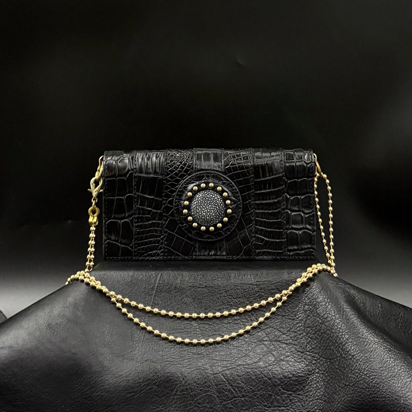 MOQUIP CROCODILE clutch purse BLACK