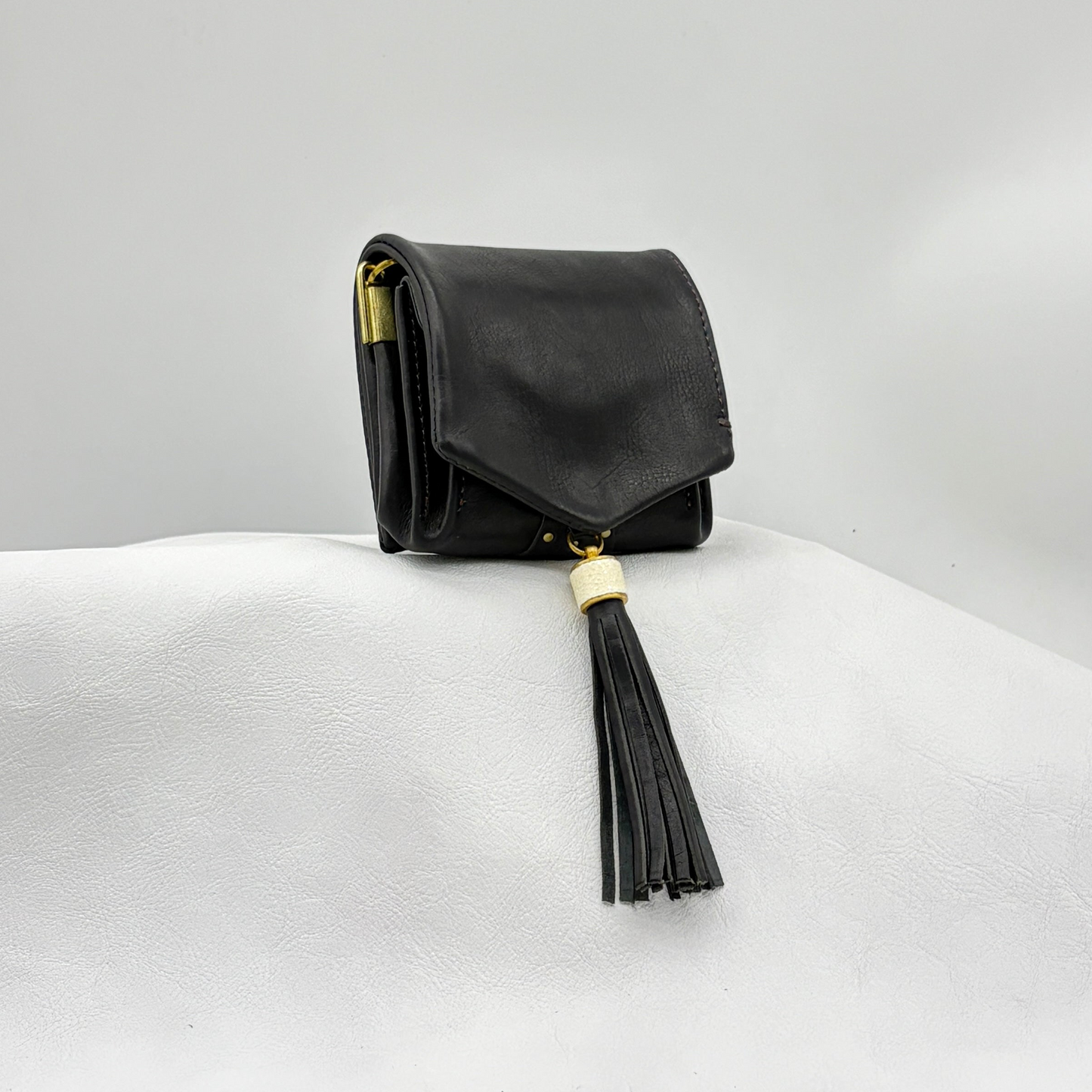 MOQUIP MINI PURSE calf galuchat tassel BLACK