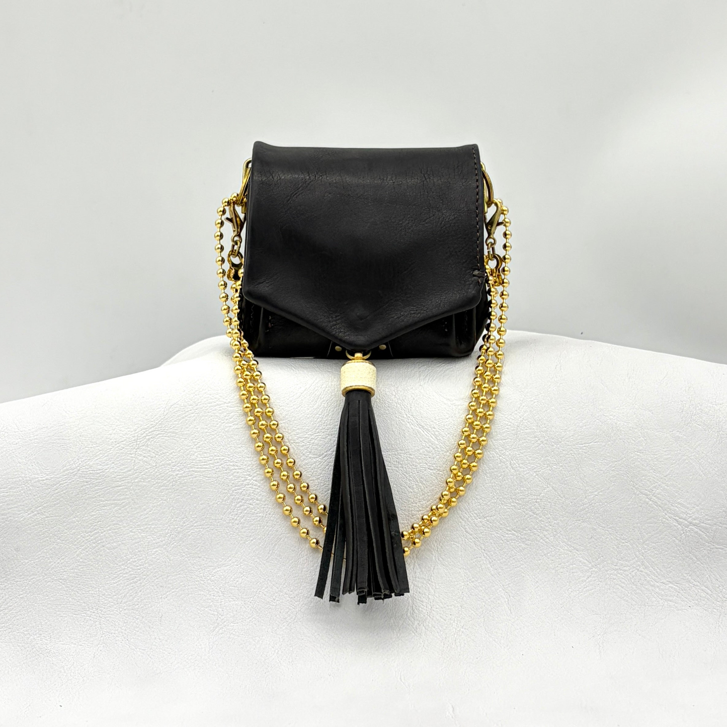 MOQUIP MINI PURSE calf galuchat tassel BLACK