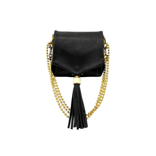 MOQUIP MINI PURSE calf galuchat tassel BLACK