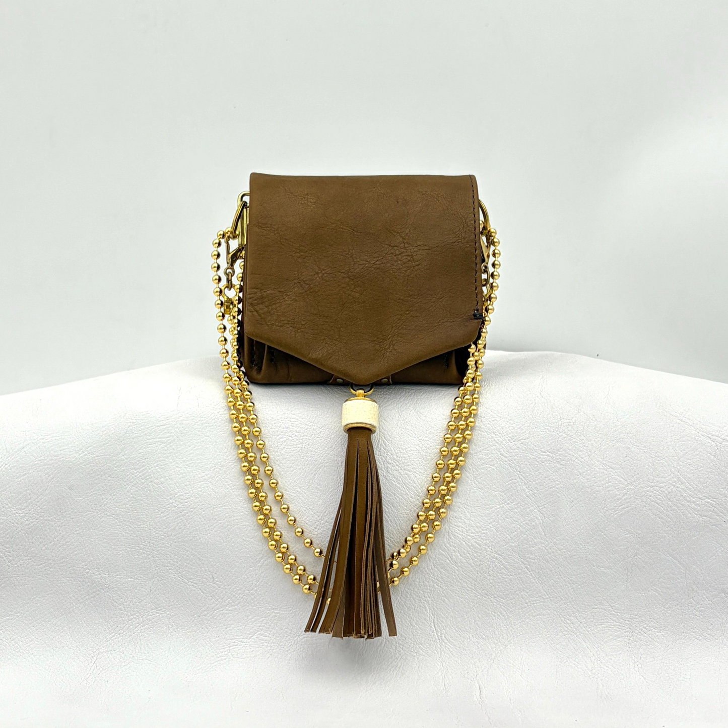 MOQUIP MINI PURSE calf galuchat tassel KHAKI
