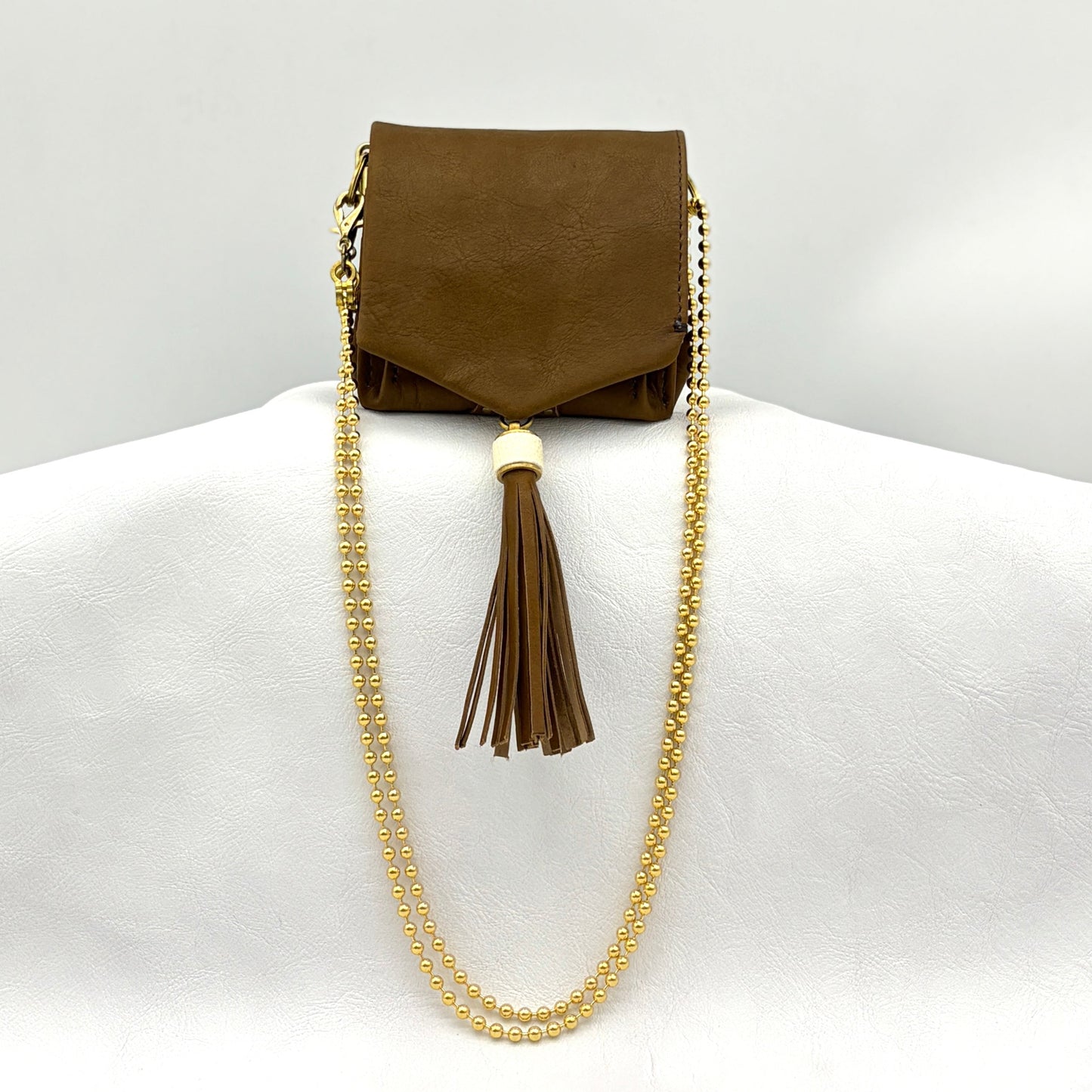 MOQUIP MINI PURSE calf galuchat tassel KHAKI