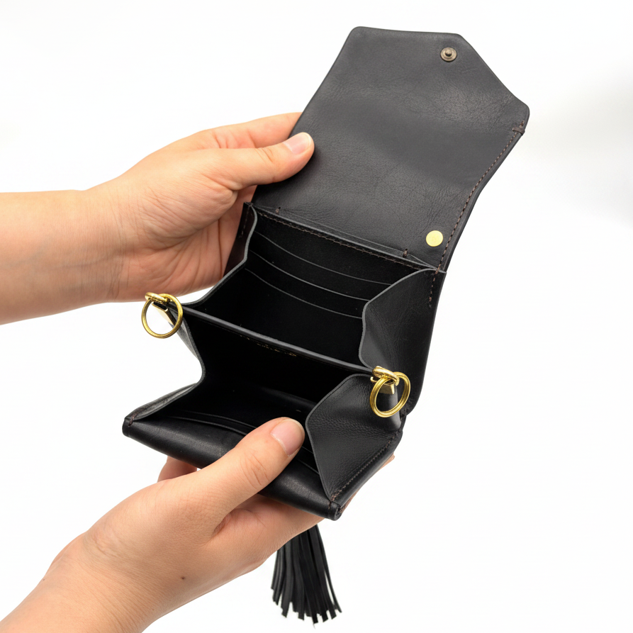 MOQUIP MINI PURSE calf galuchat tassel BLACK