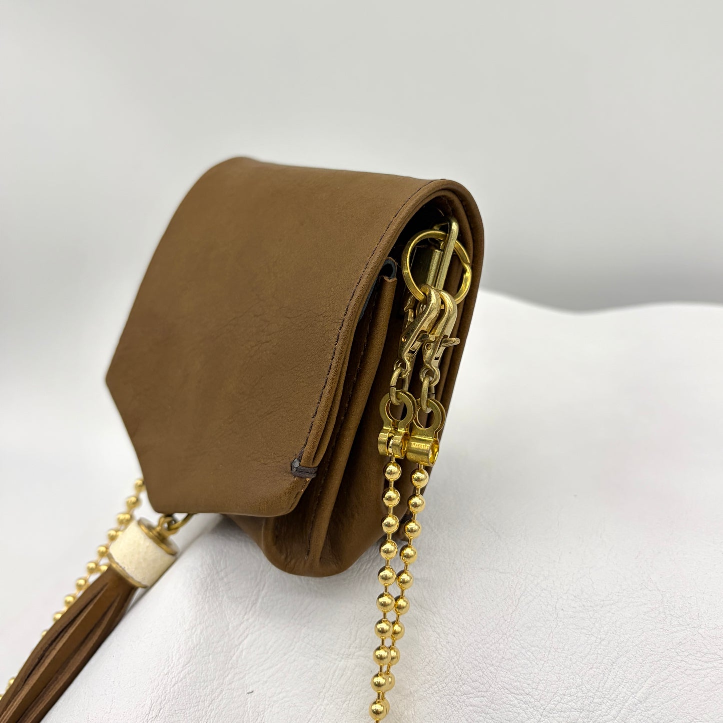 MOQUIP MINI PURSE calf galuchat tassel KHAKI