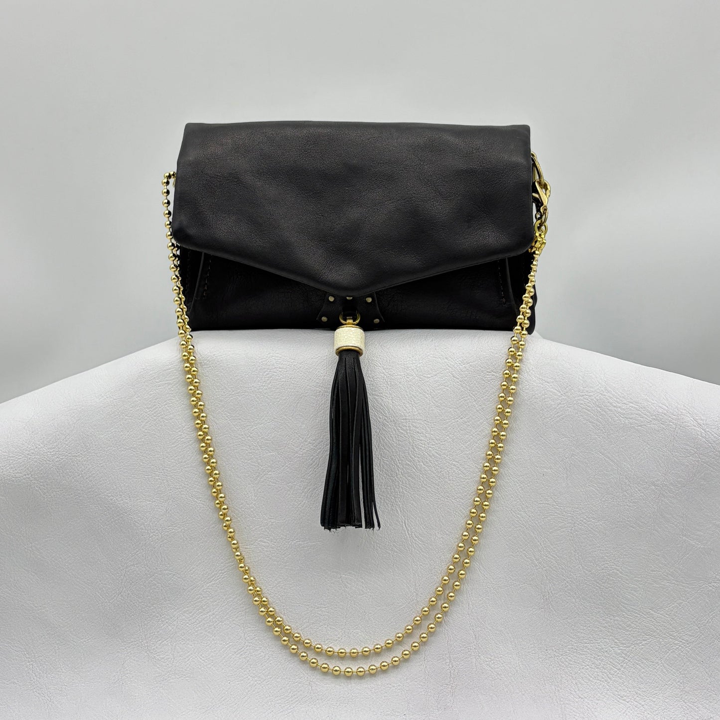 MOQUIP PURSE calf galuchat tassel BLACK