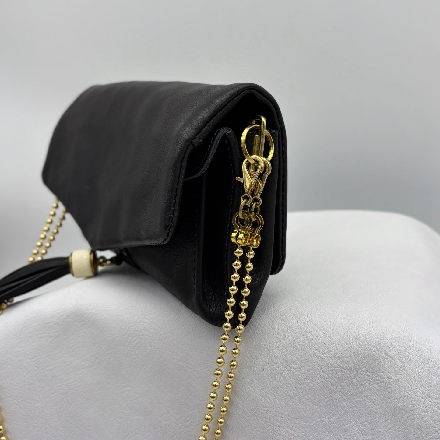 MOQUIP PURSE calf galuchat tassel BLACK