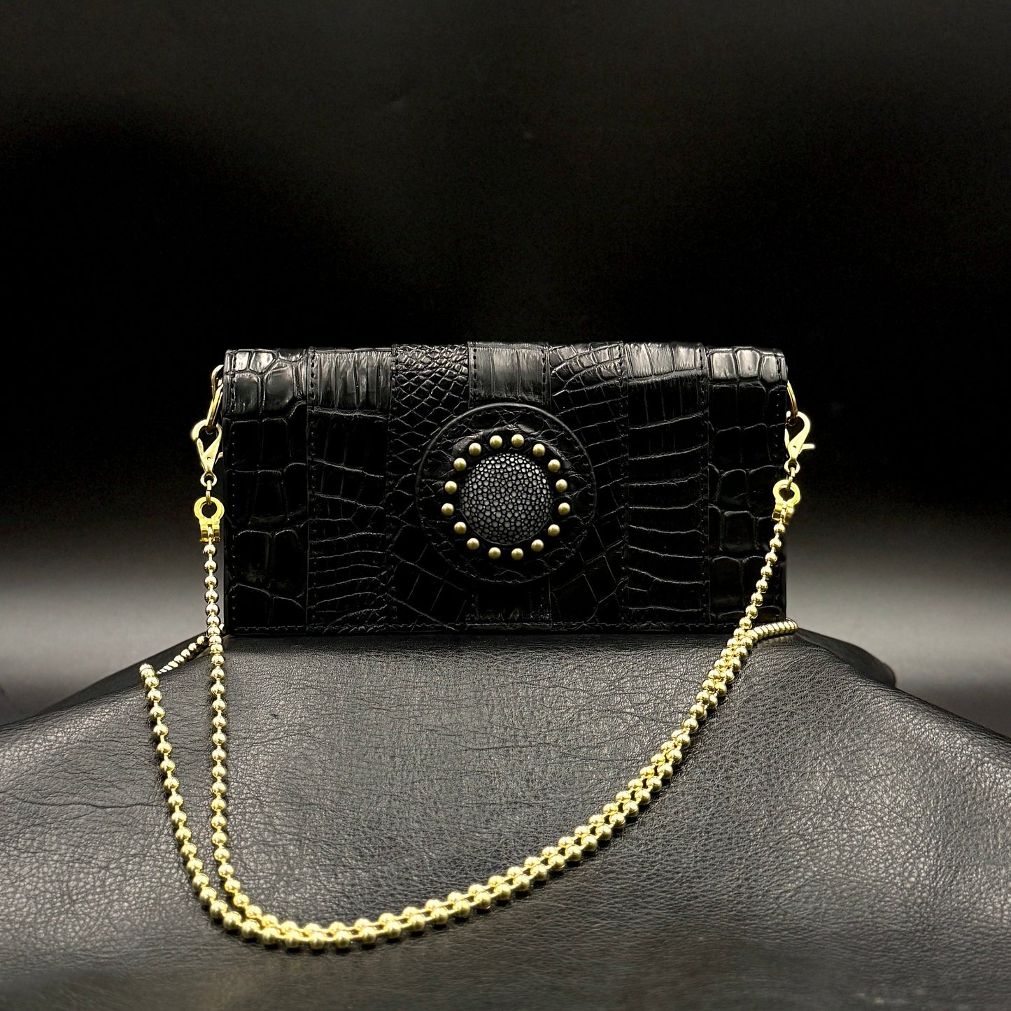 MOQUIP CROCODILE clutch purse BLACK