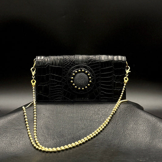 MOQUIP CROCODILE clutch purse BLACK